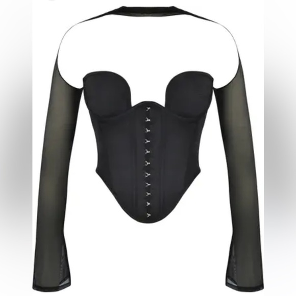 HOUSE OF CB Mina Plunge Long Sleeve Structured Corset Top Black M Edgy Bustier - Picture 3 of 16